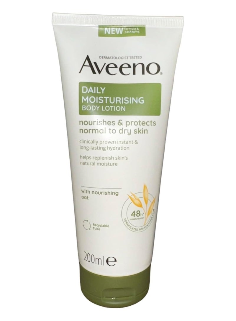 Aveeno Daily Moisturising Body Lotion (1x 200ml), Hydrating Body Lotion Enriched with Nourishing Colloidal Oatmeal, Gentle Body Moisturiser Suitable for Sensitive and Dry Skin